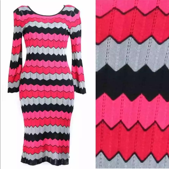 Jonathan Martin ZIG ZAG Chevron Dress Barbie Pink Black - Picture 6 of 6
